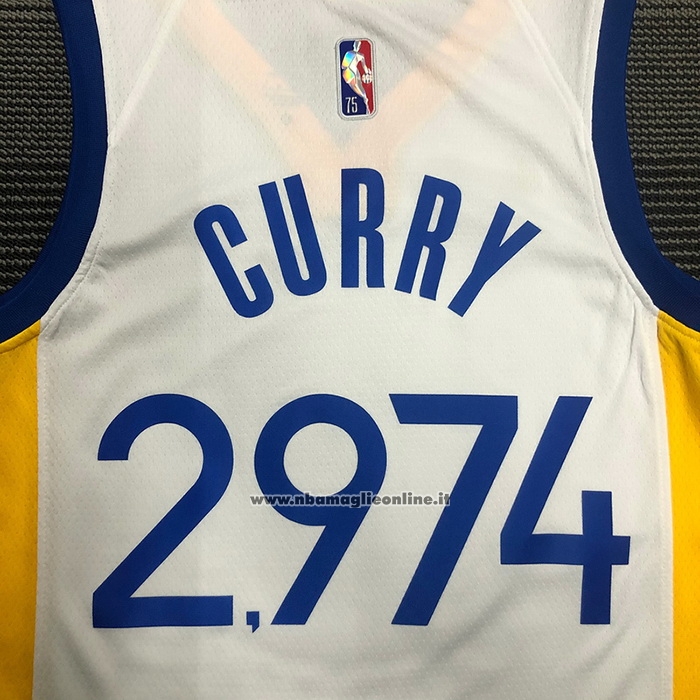 Maglia Golden State Warriors Stephen Curry 2974th 3 Points Bianco